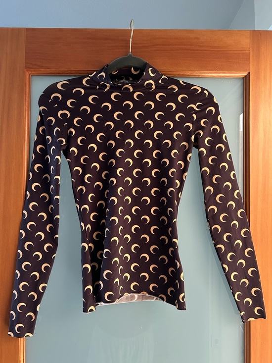 Marine Serre Tops - Marine Serre Borderline Crescent Moon Print High Neck Top